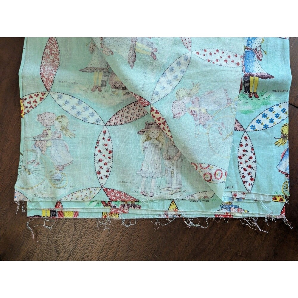 Vtg 70s Holly Hobbie Fabric Cheater Quilt Floral Prairie Pale Green 1.5 Yds 45" - Picture 6 of 9